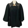 Load image into Gallery viewer, Gucci Black Lambskin Leather Trimmed Wool Cape Style Jacket with Gold Buckle Detail
