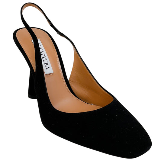 Aquazzura Black Suede Amore 95 Slingback Pumps
