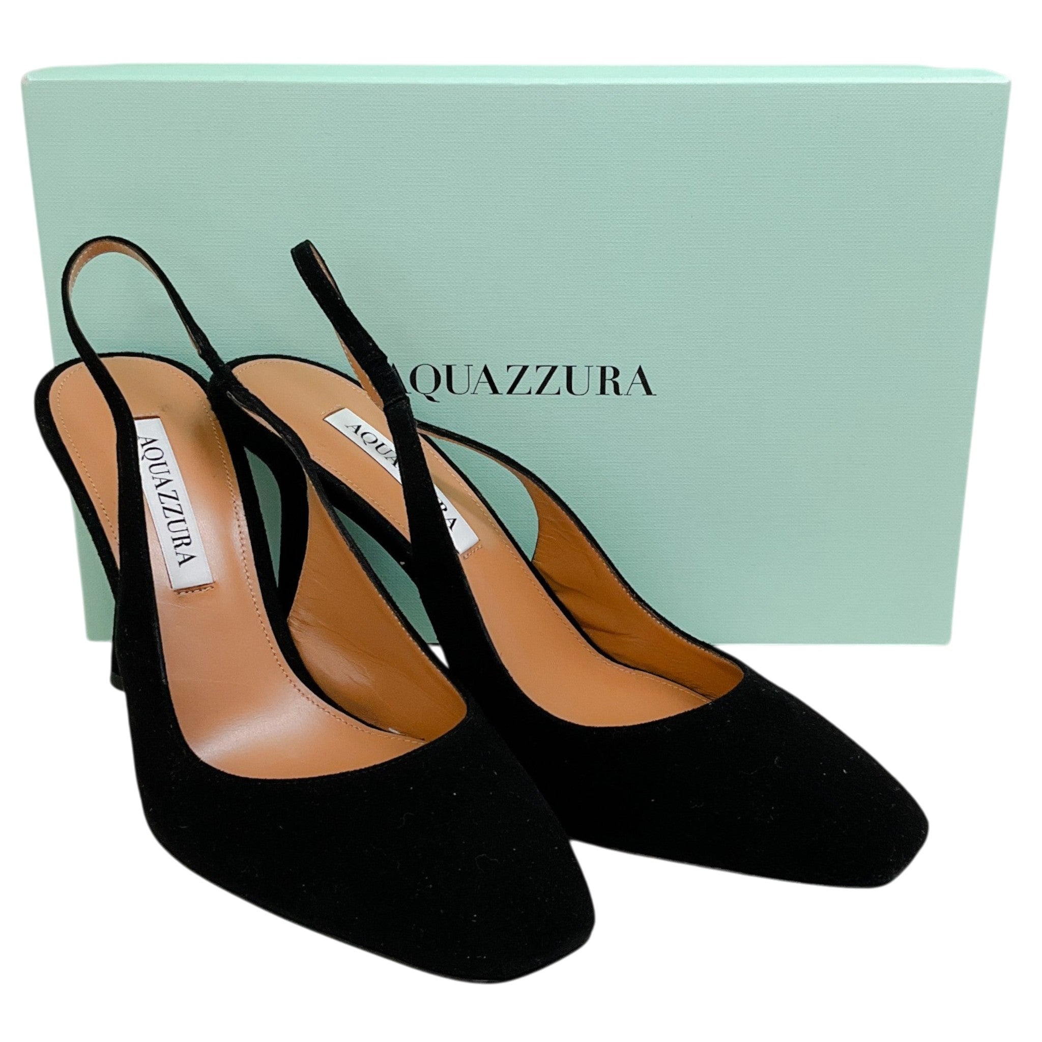 Aquazzura Black Suede Amore 95 Slingback Pumps