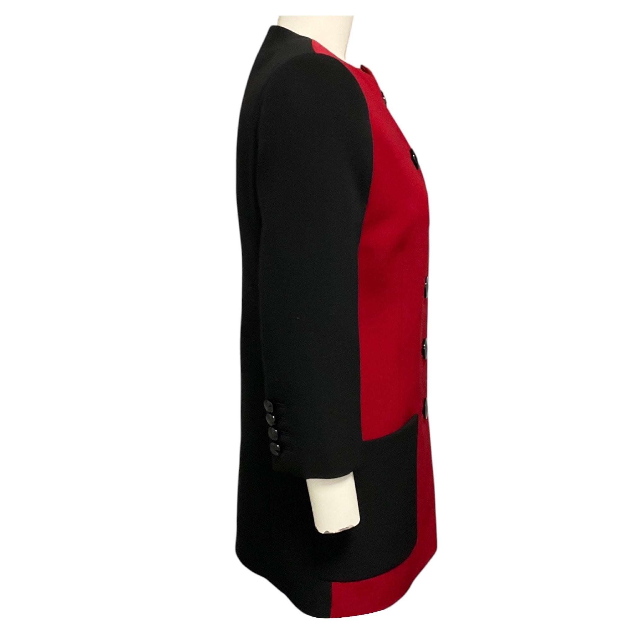 Saint Laurent Noir / Rouge Colorblock Button Front Wool Coat