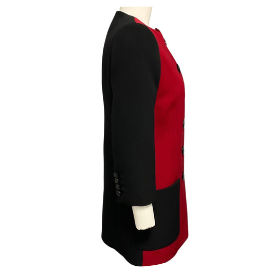 Saint Laurent Noir / Rouge Colorblock Button Front Wool Coat