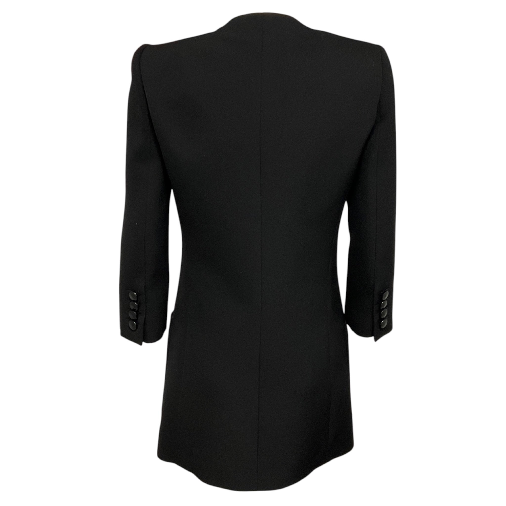 Saint Laurent Noir / Rouge Colorblock Button Front Wool Coat