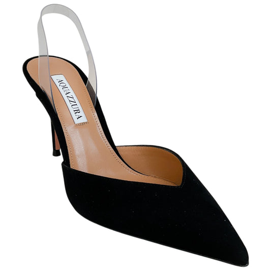 Aquazzura Black Suede V Plexi 85 Slingback Pumps
