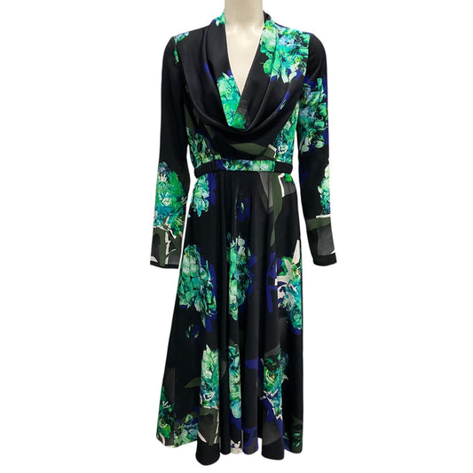 Prabal Gurung Black / Blue / Green Multi Floral Printed Midi Dress