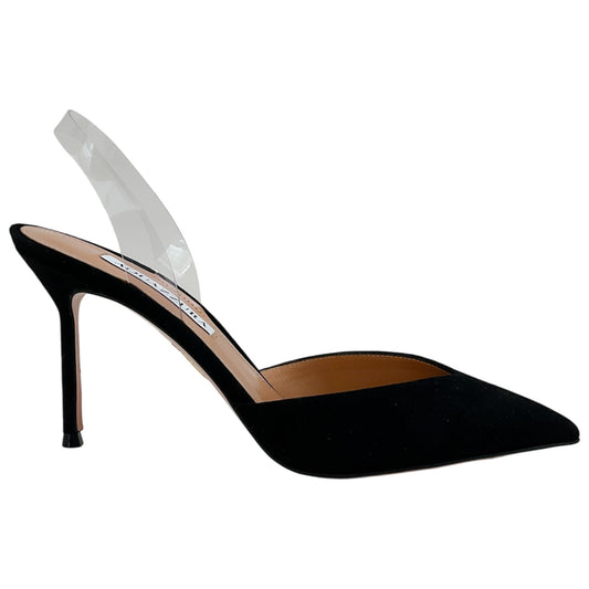 Aquazzura Black Suede V Plexi 85 Slingback Pumps