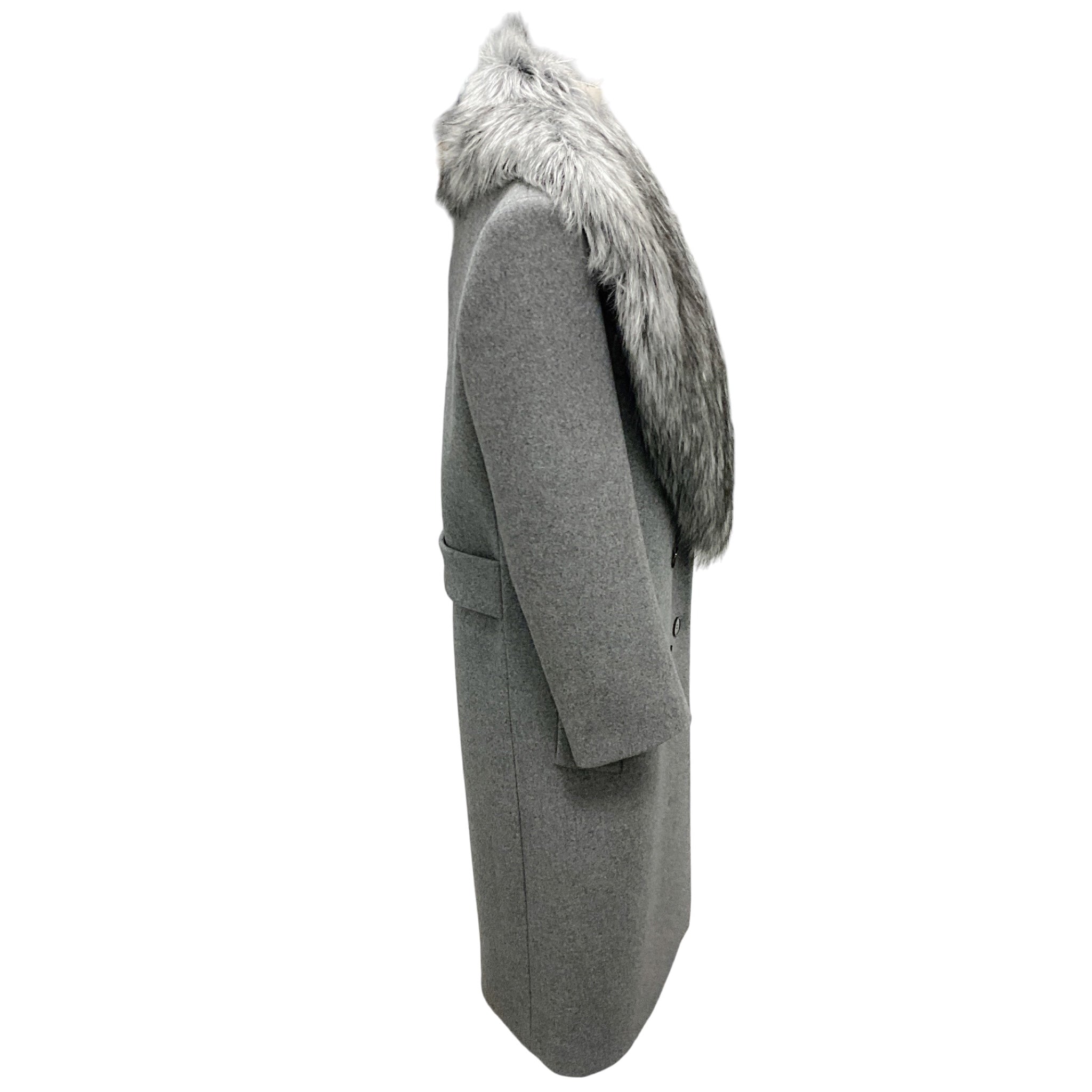 Michael Kors Collection Grey Banker Melange Wool Melton and Faux Fur Double Breasted Coat
