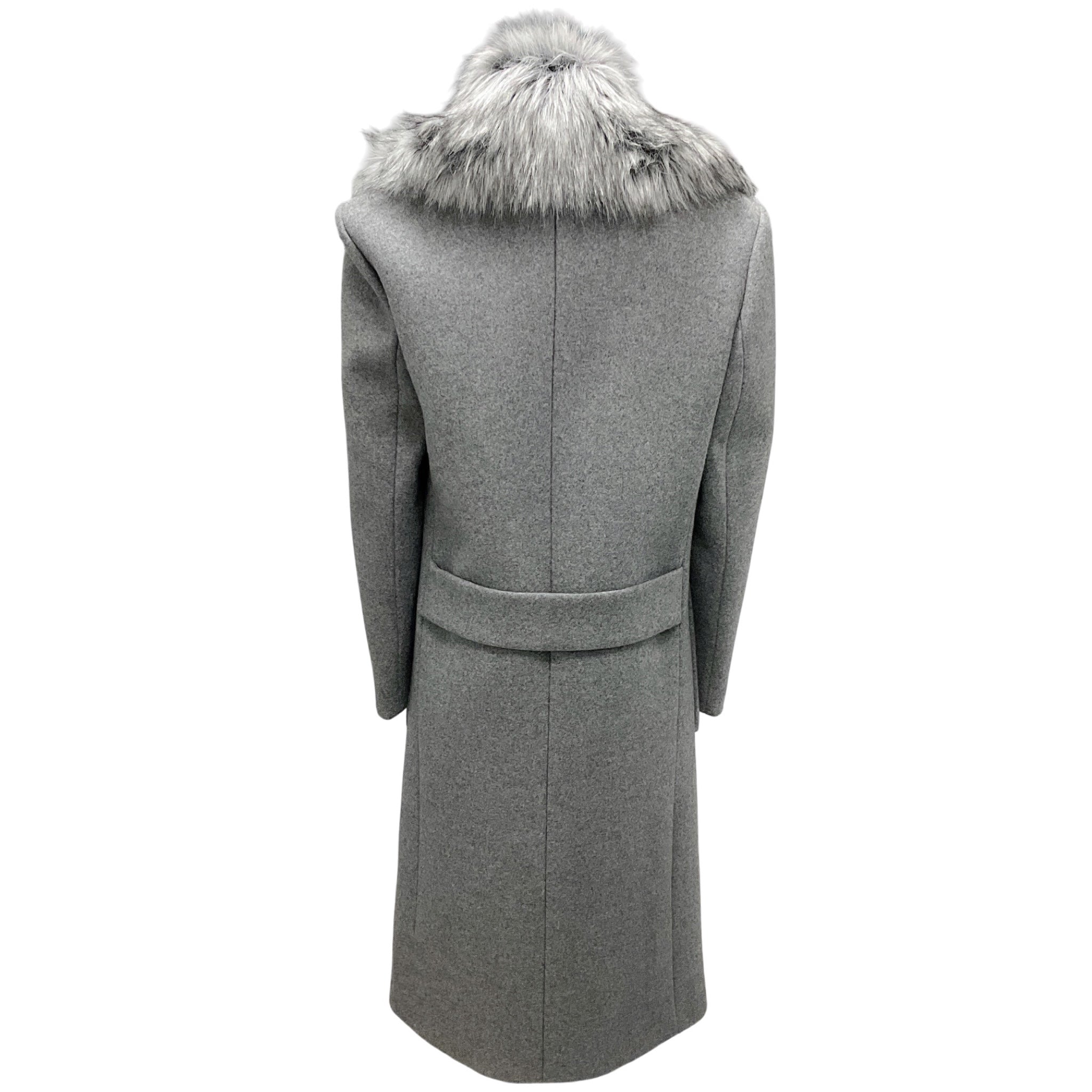 Michael Kors Collection Grey Banker Melange Wool Melton and Faux Fur Double Breasted Coat
