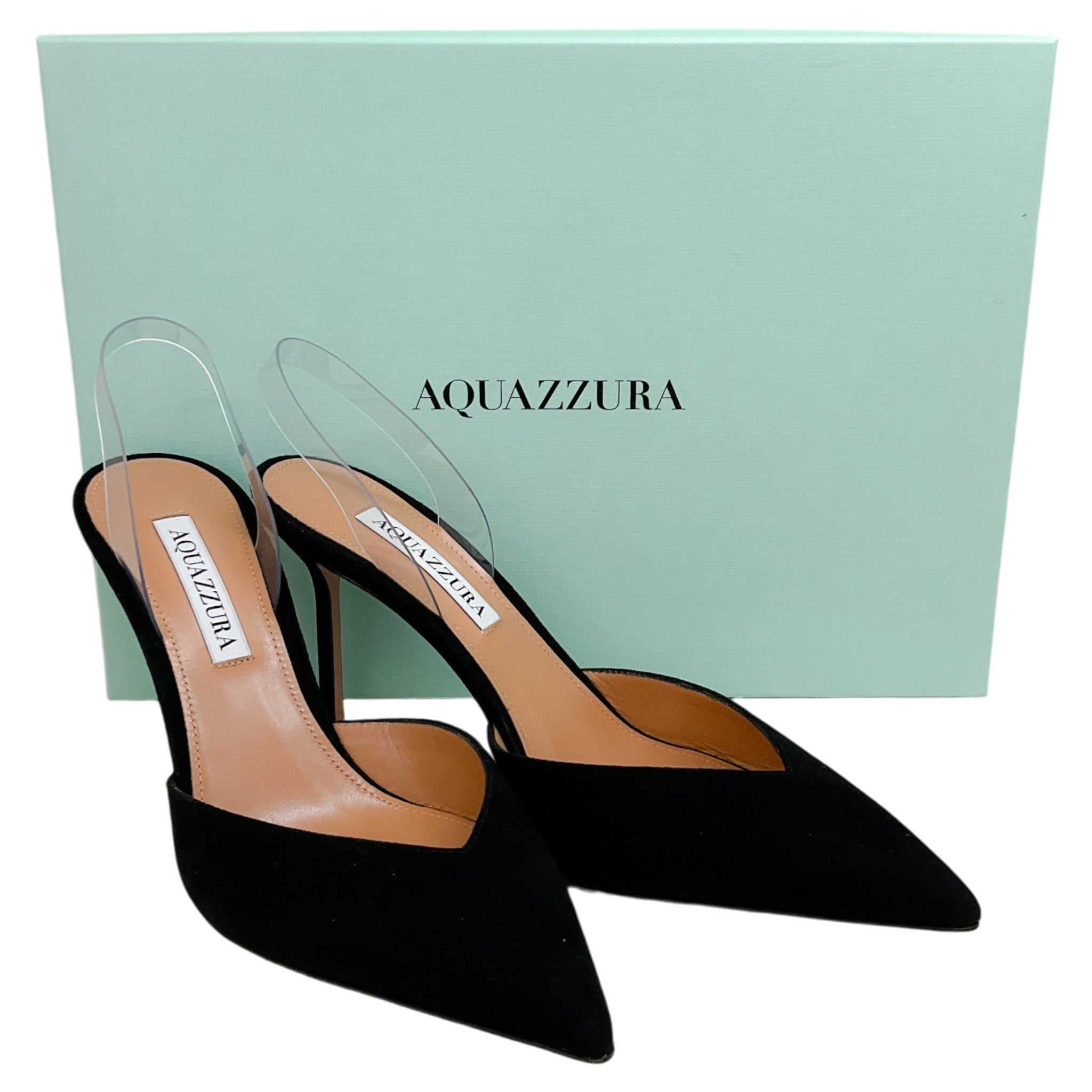 Aquazzura Black Suede V Plexi 85 Slingback Pumps