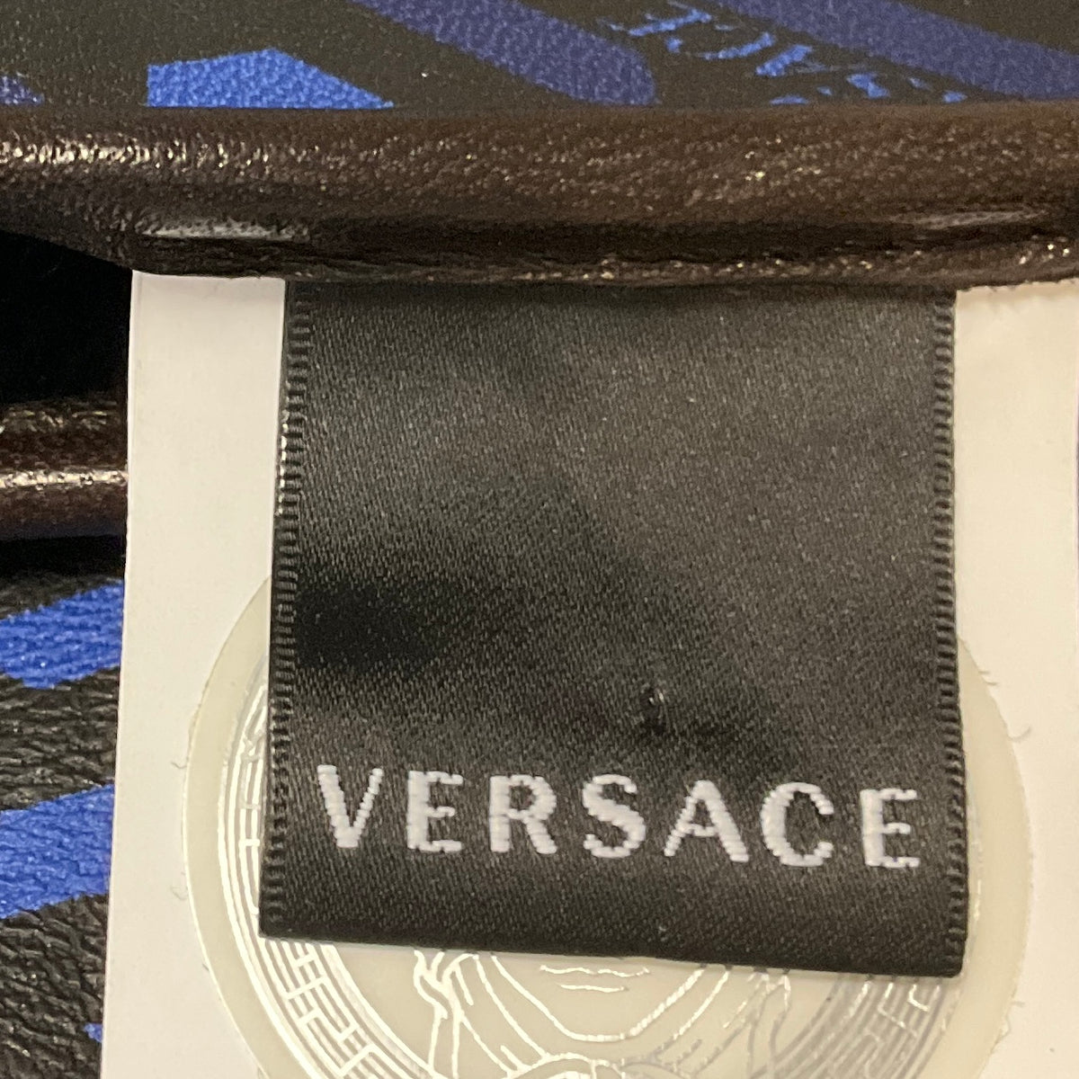 Versace Blue / Black Logo Print Lambskin Leather Gloves