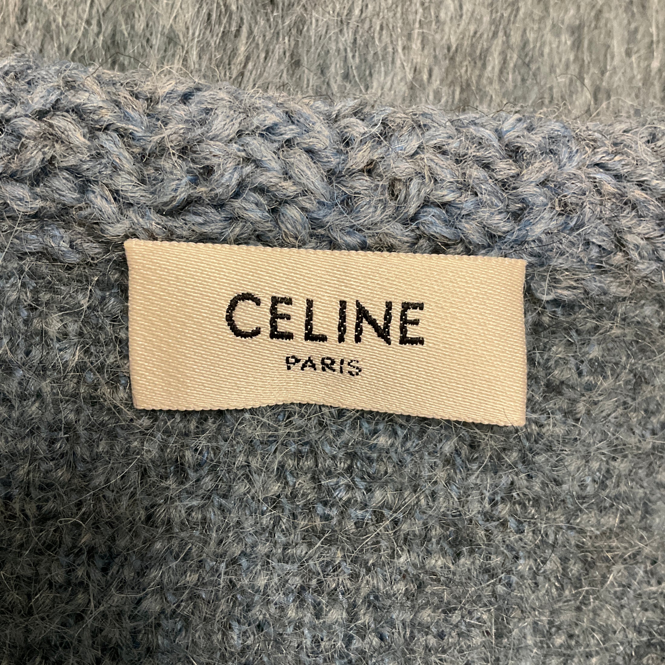 Celine Blue Brushed Mohair Cropped Cardigan Sweater with Gold Buttons