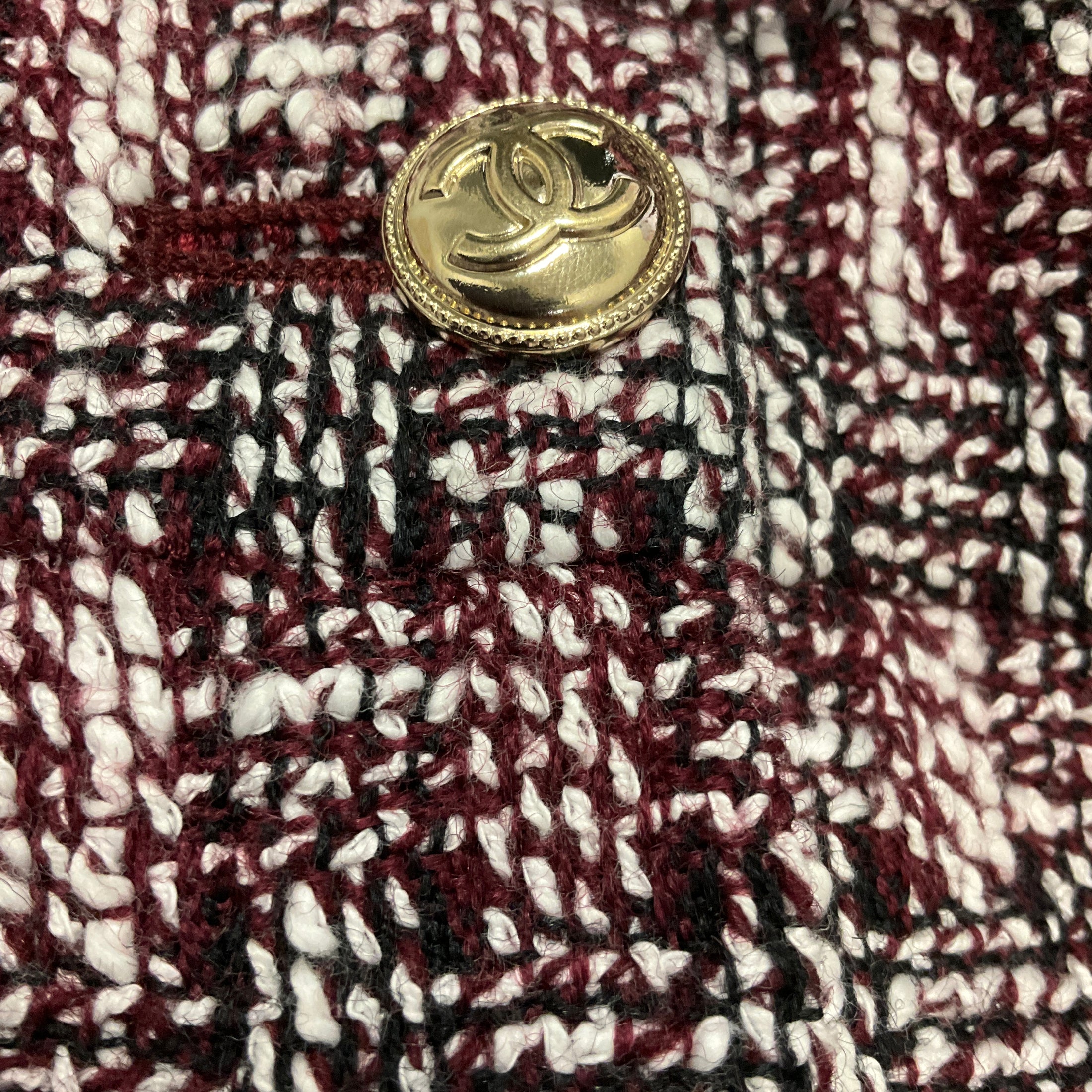 Chanel Burgundy Multi Tweed Midi Skirt