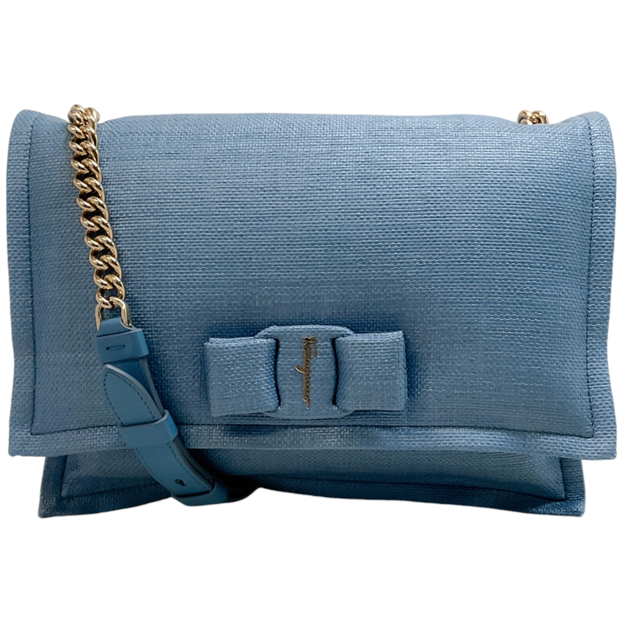 Ferragamo Light Blue Puffy Raffia Viva Bag
