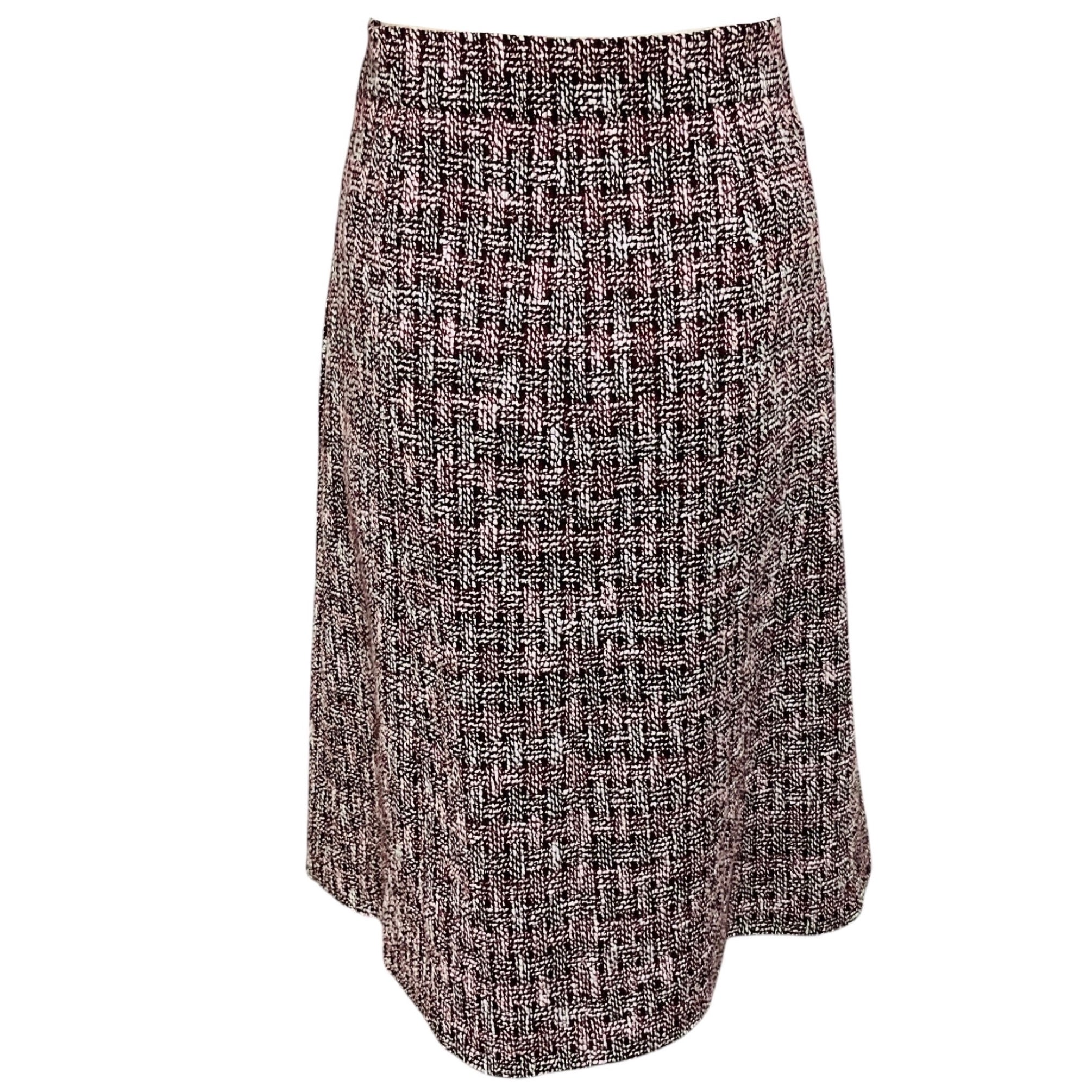 Chanel Burgundy Multi Tweed Midi Skirt