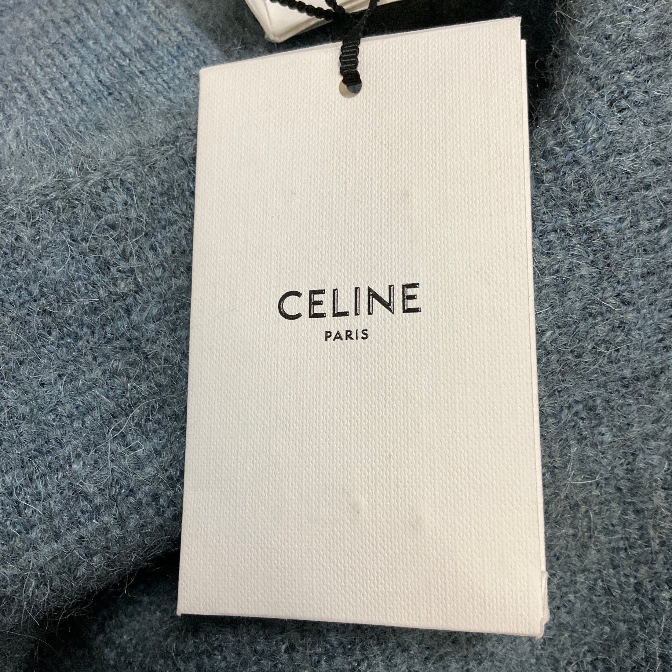 Celine Blue Brushed Mohair Cropped Cardigan Sweater with Gold Buttons