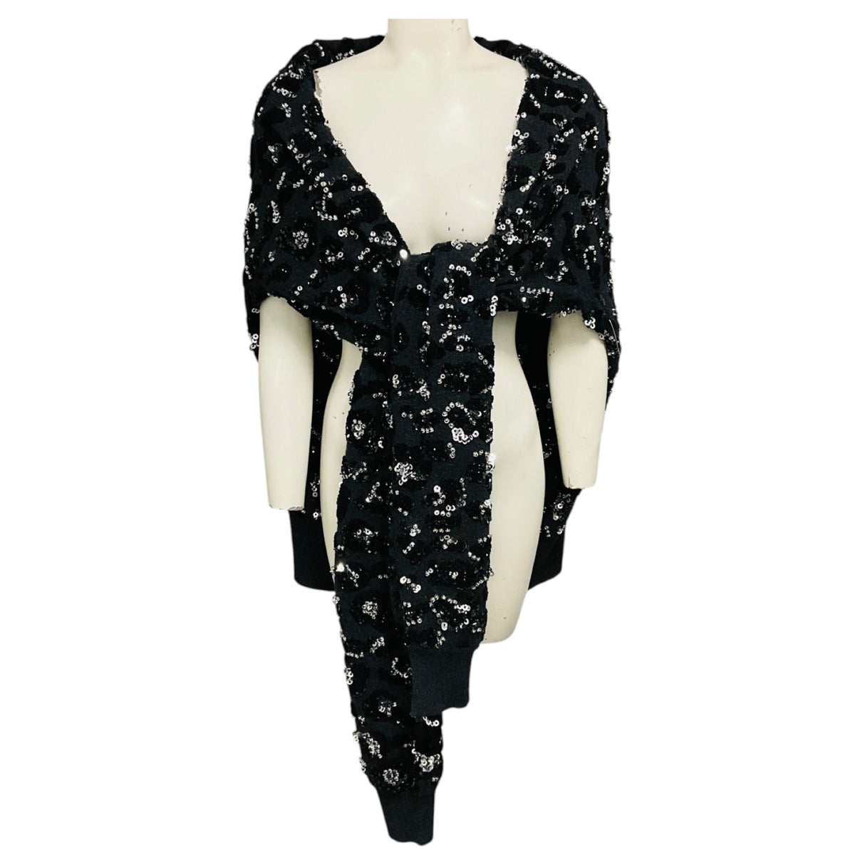 Michael Kors Collection Charcoal Grey Leopard Embroidered Sequined Cashmere Scarf