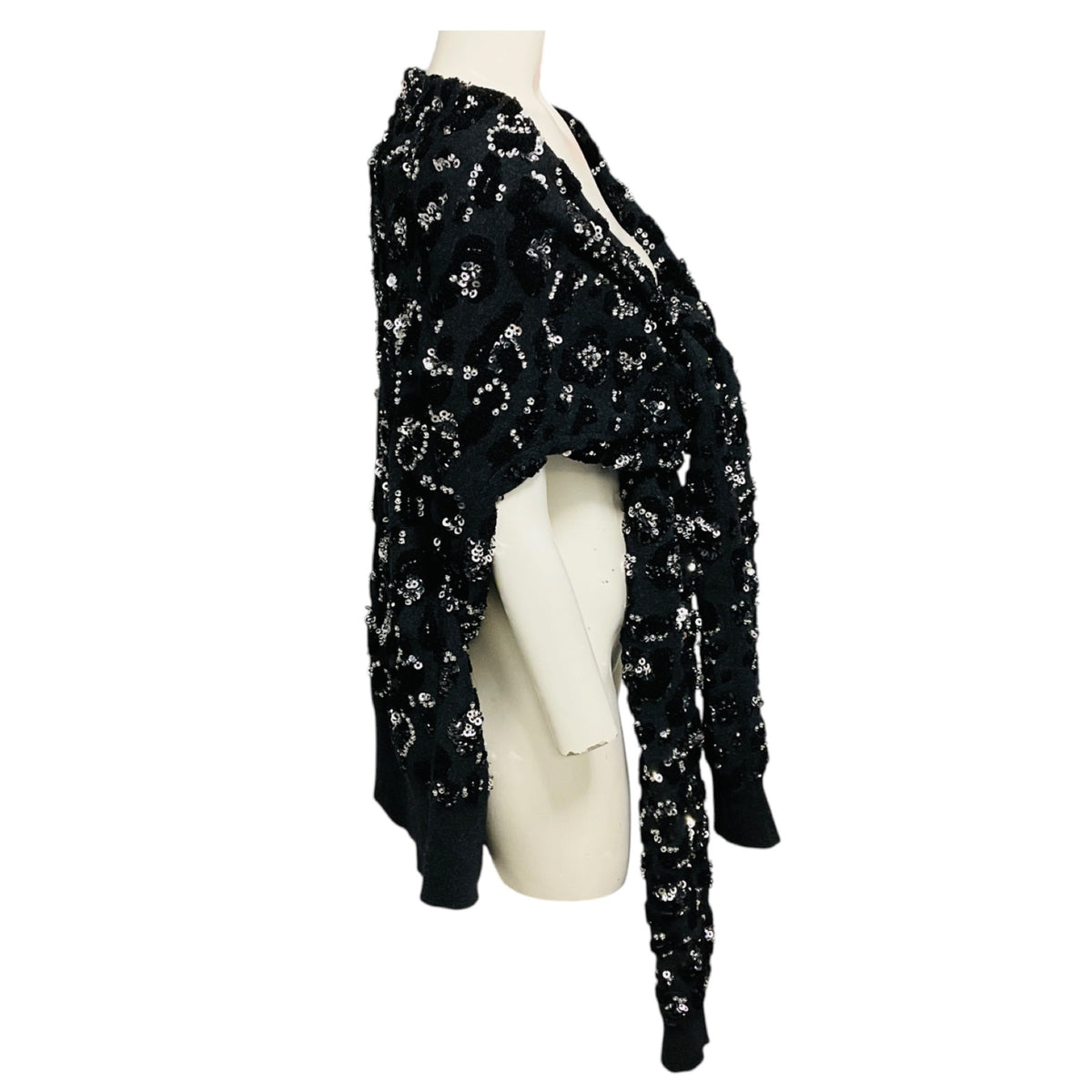 Michael Kors Collection Charcoal Grey Leopard Embroidered Sequined Cashmere Scarf