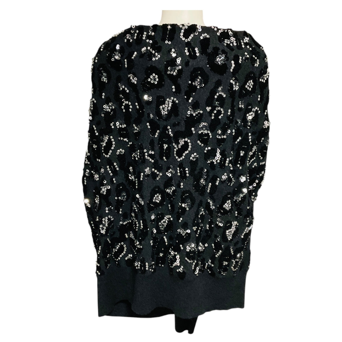 Michael Kors Collection Charcoal Grey Leopard Embroidered Sequined Cashmere Scarf