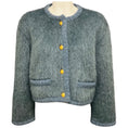 Load image into Gallery viewer, Celine Blue Brushed Mohair Cropped Cardigan Sweater with Gold Buttons
