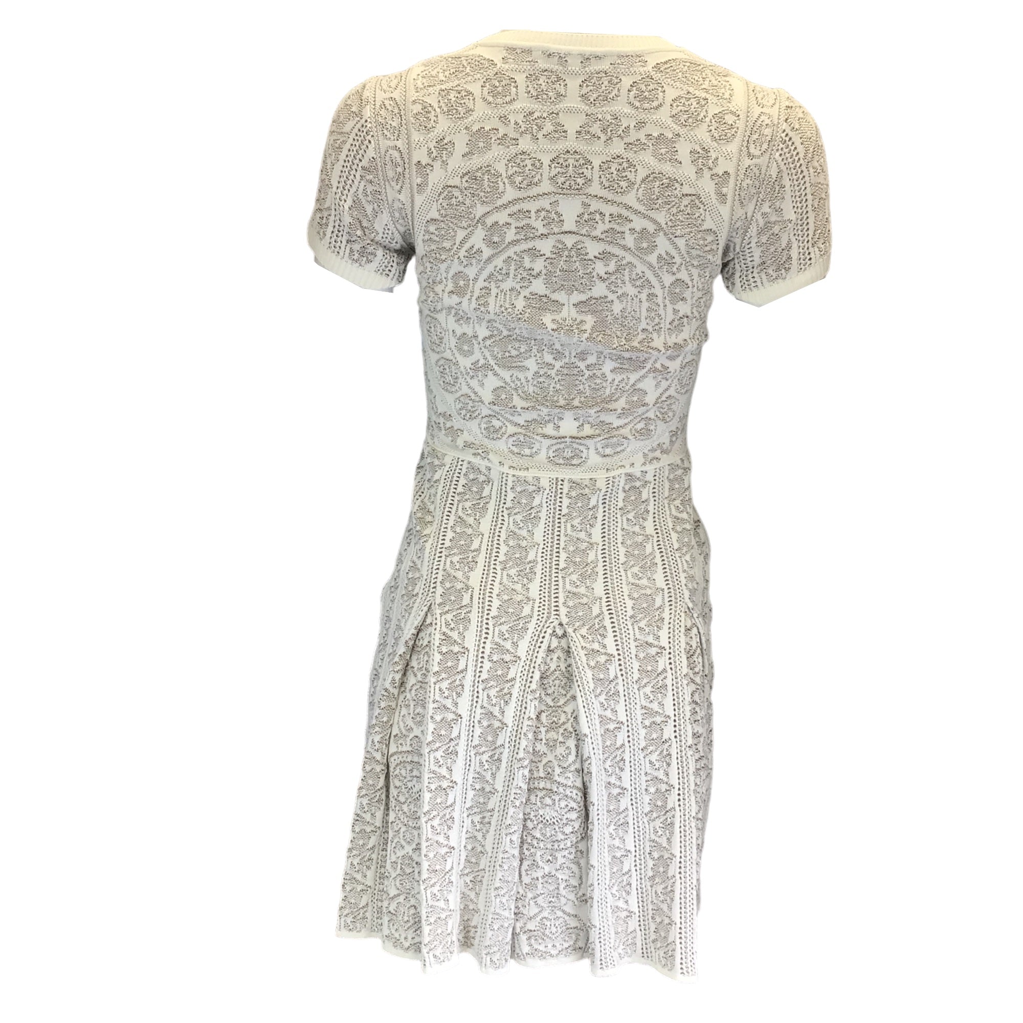 Valentino White / Beige Short Sleeved Cotton Knit Dress