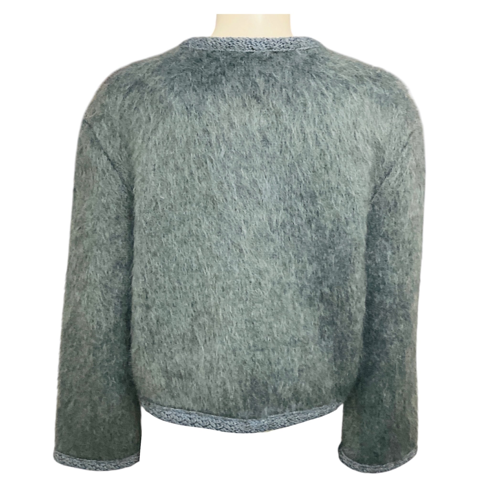 Celine Blue Brushed Mohair Cropped Cardigan Sweater with Gold Buttons