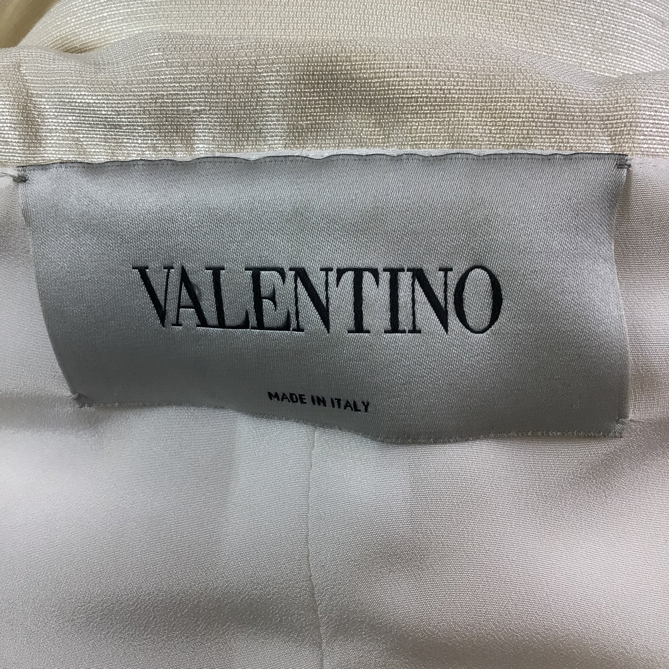 Valentino Ivory Bow Detail Short Sleeved Shimmer Silk Dress