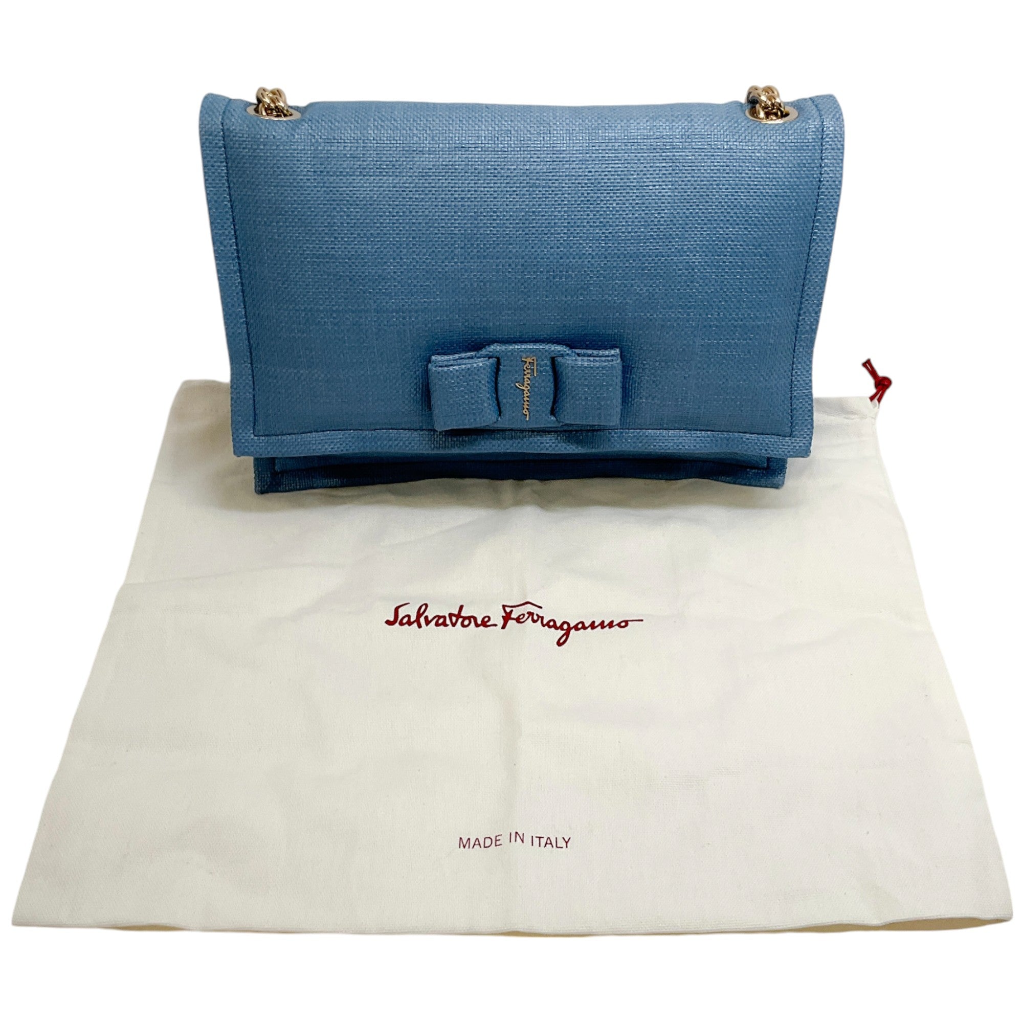 Ferragamo Light Blue Puffy Raffia Viva Bag