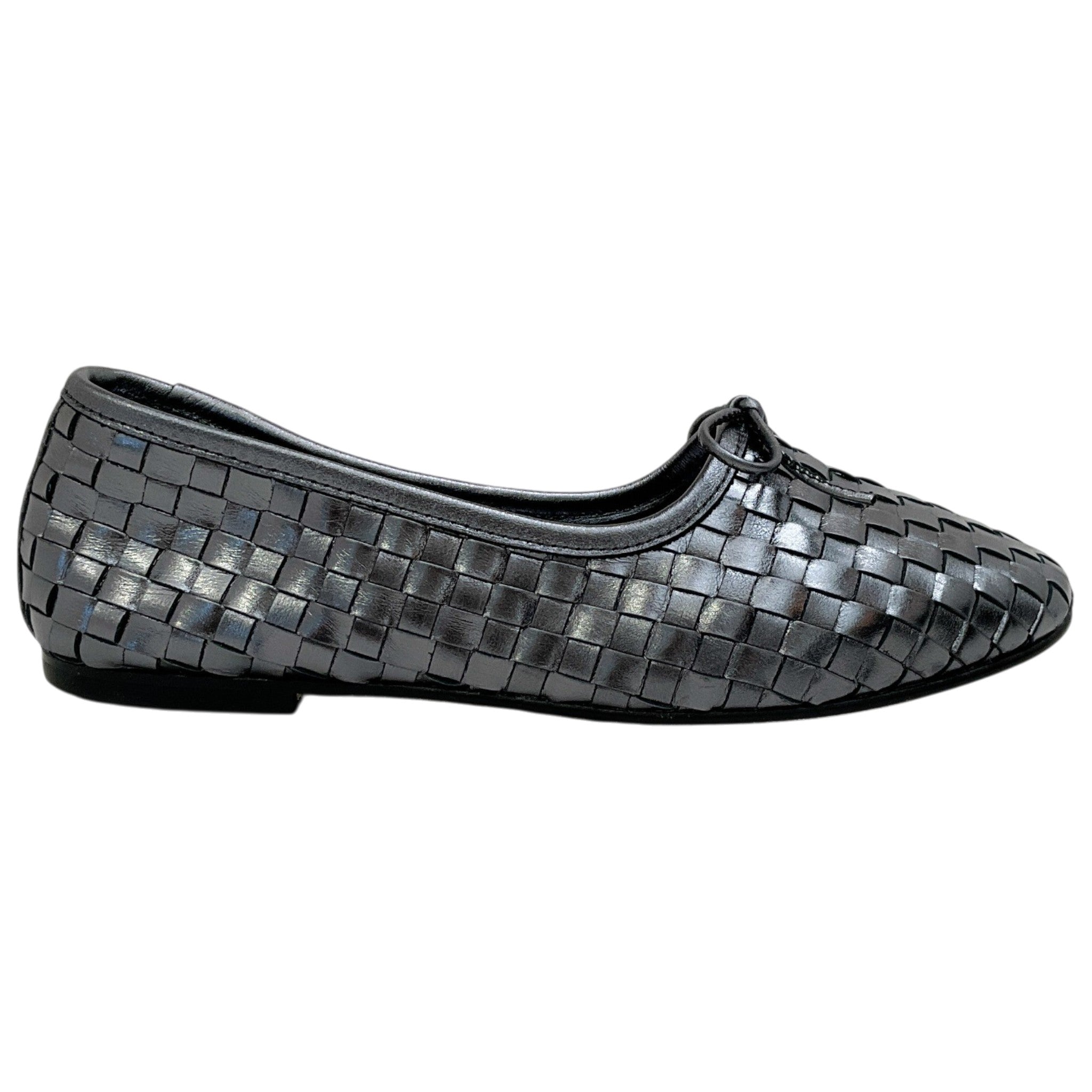Freda Salvador Gunmetal Woven Leather Roma Ballet Flats