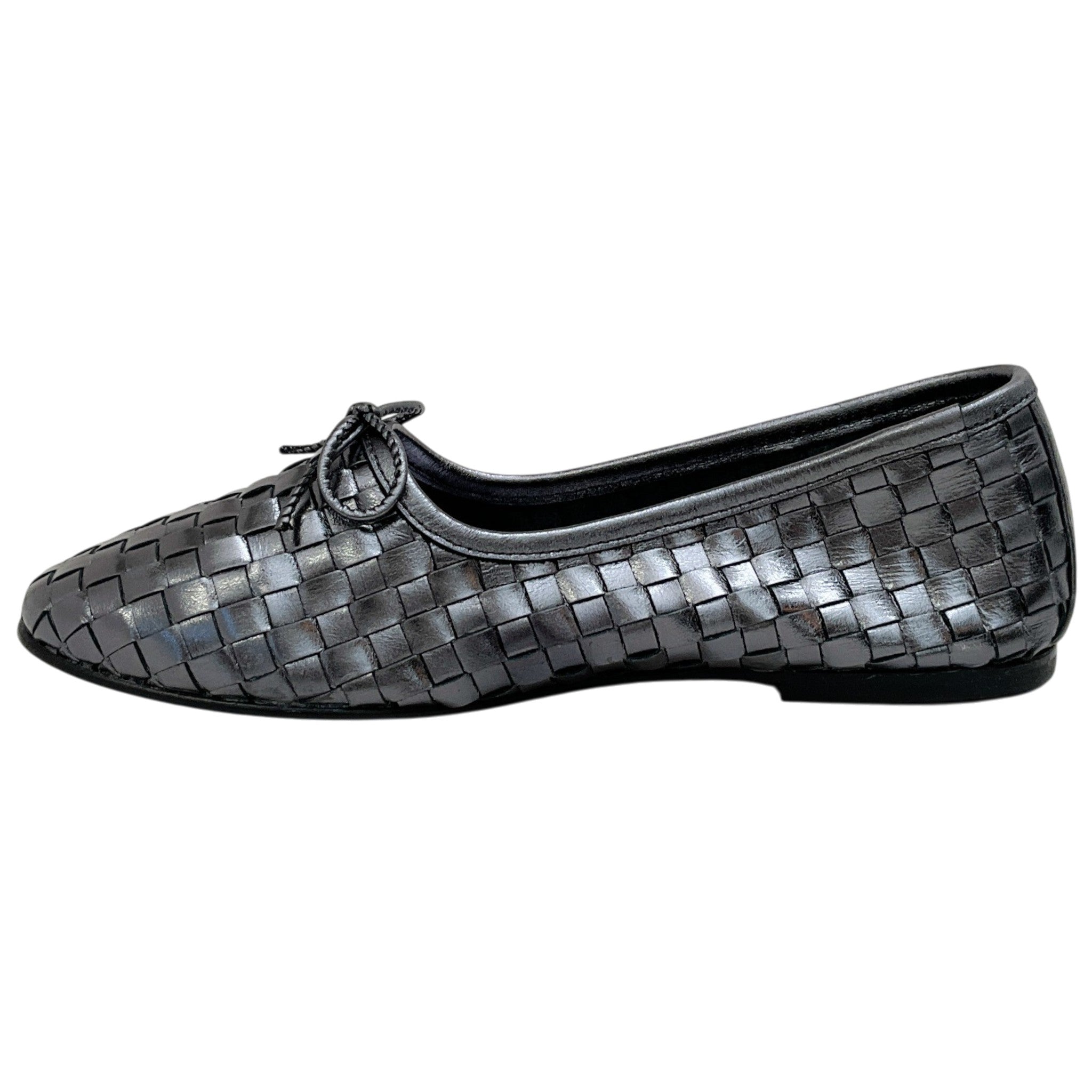 Freda Salvador Gunmetal Woven Leather Roma Ballet Flats