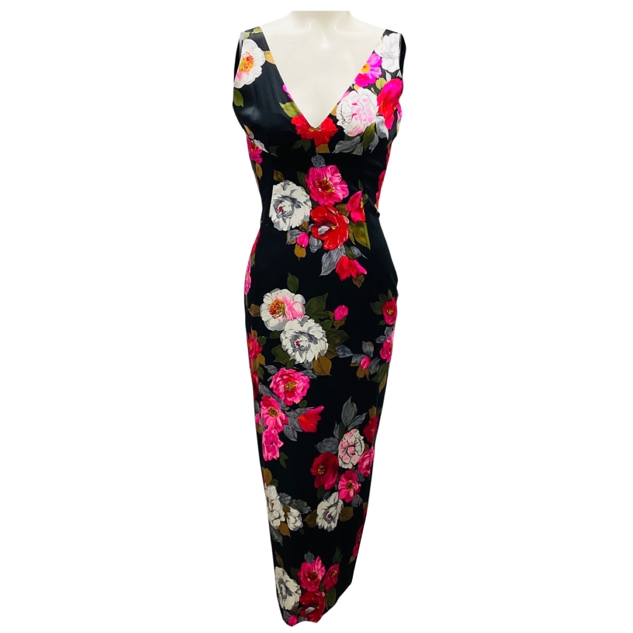 Dolce & Gabbana Black Multi Rose Printed Silk Midi Cocktail Dress