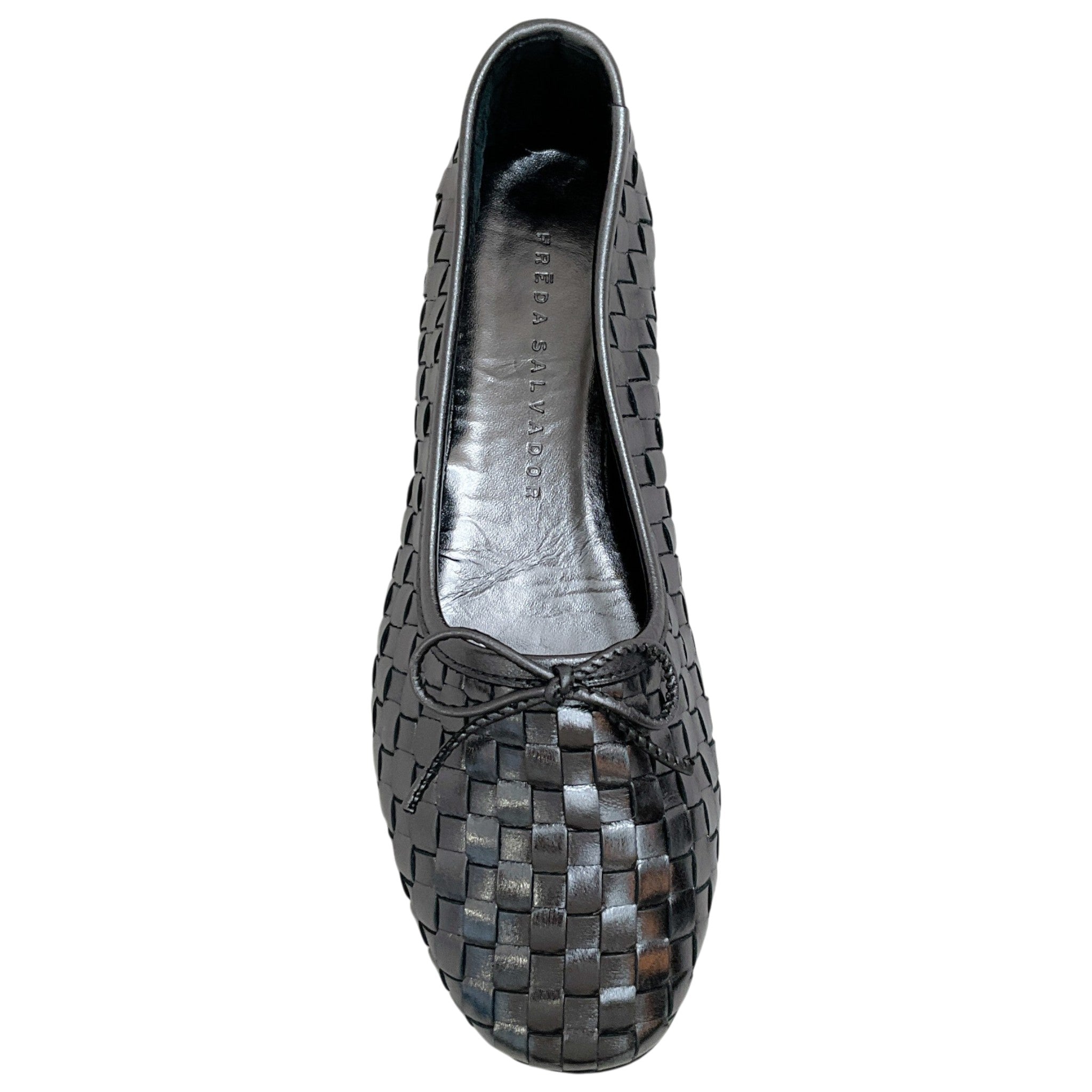 Freda Salvador Gunmetal Woven Leather Roma Ballet Flats