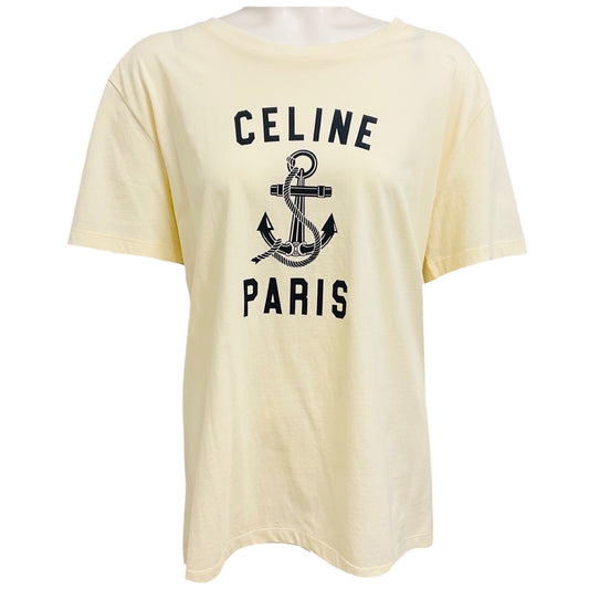 Celine Off-White Logo Anchor Graphic Print Cotton Tee Shirt