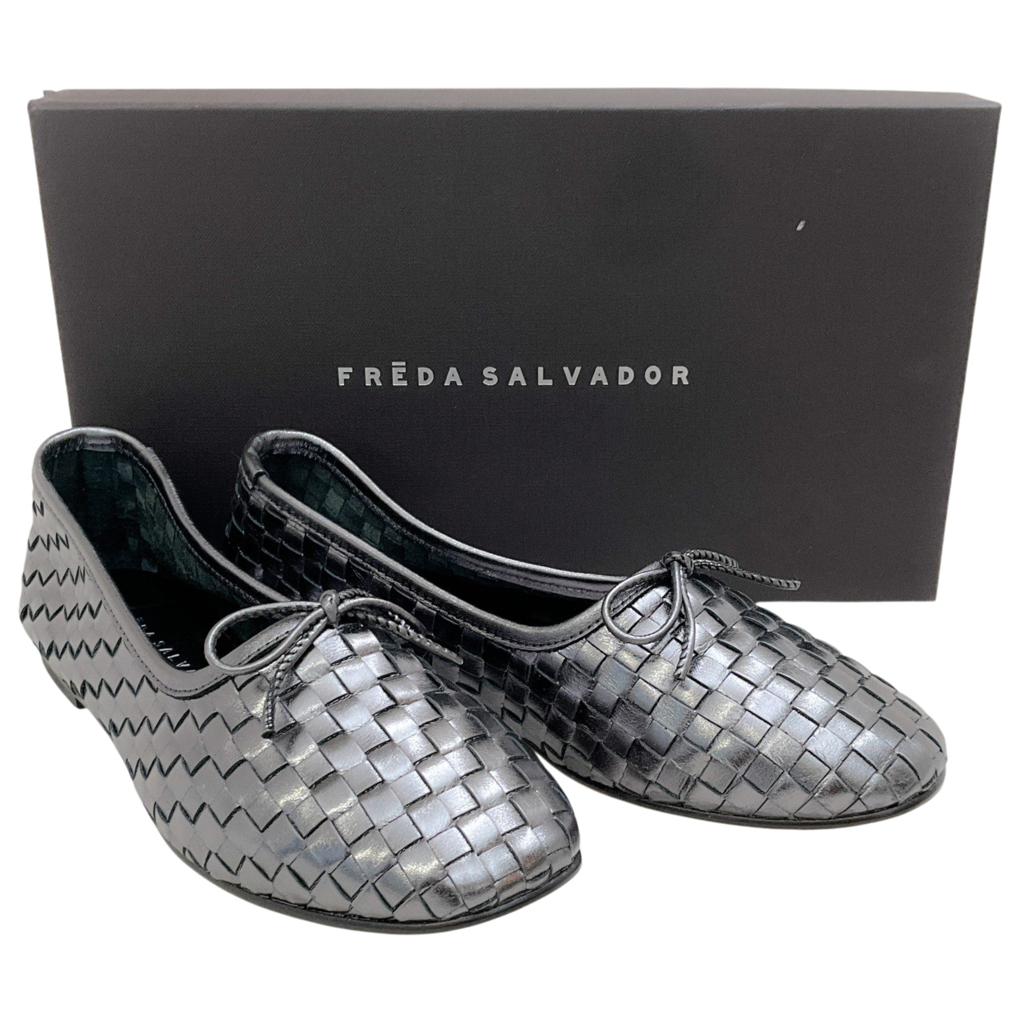 Freda Salvador Gunmetal Woven Leather Roma Ballet Flats