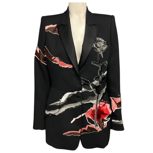 Alexander McQueen Black / Pink / Red Multi Rose Embroidered Blazer Jacket