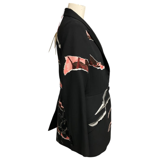 Alexander McQueen Black / Pink / Red Multi Rose Embroidered Blazer Jacket