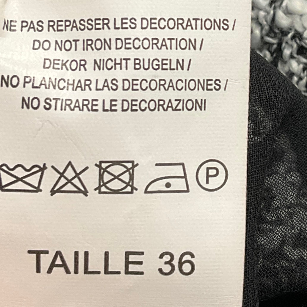 Edward Achour Black / White Fringed Tweed Jacket with Floral Applique