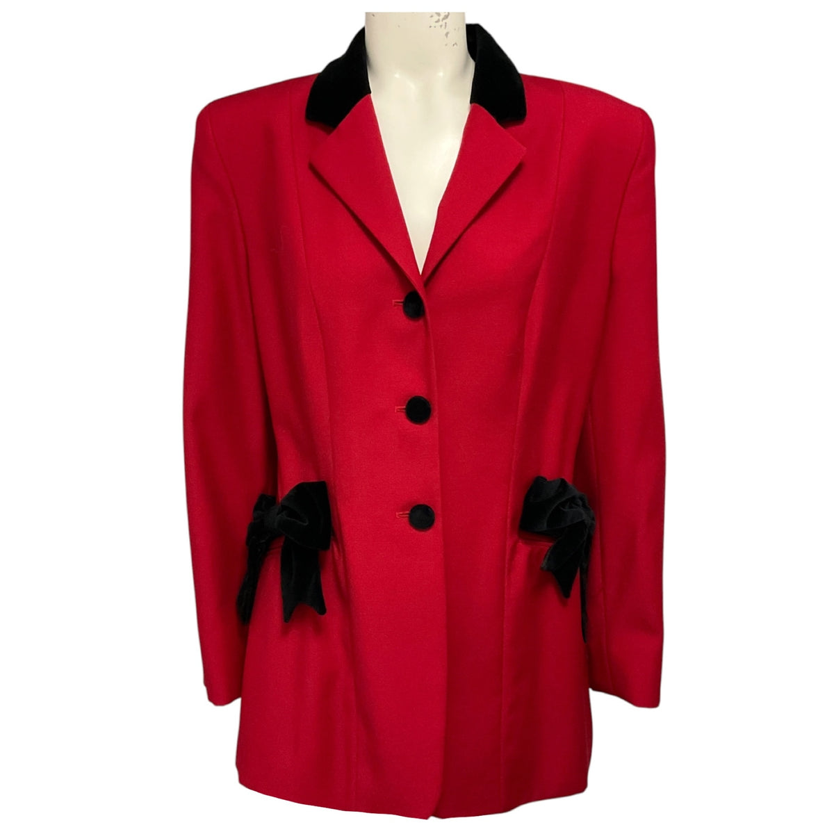 Moschino Cheap and Chic Red / Black Velvet Bow Adorned Wool Blazer