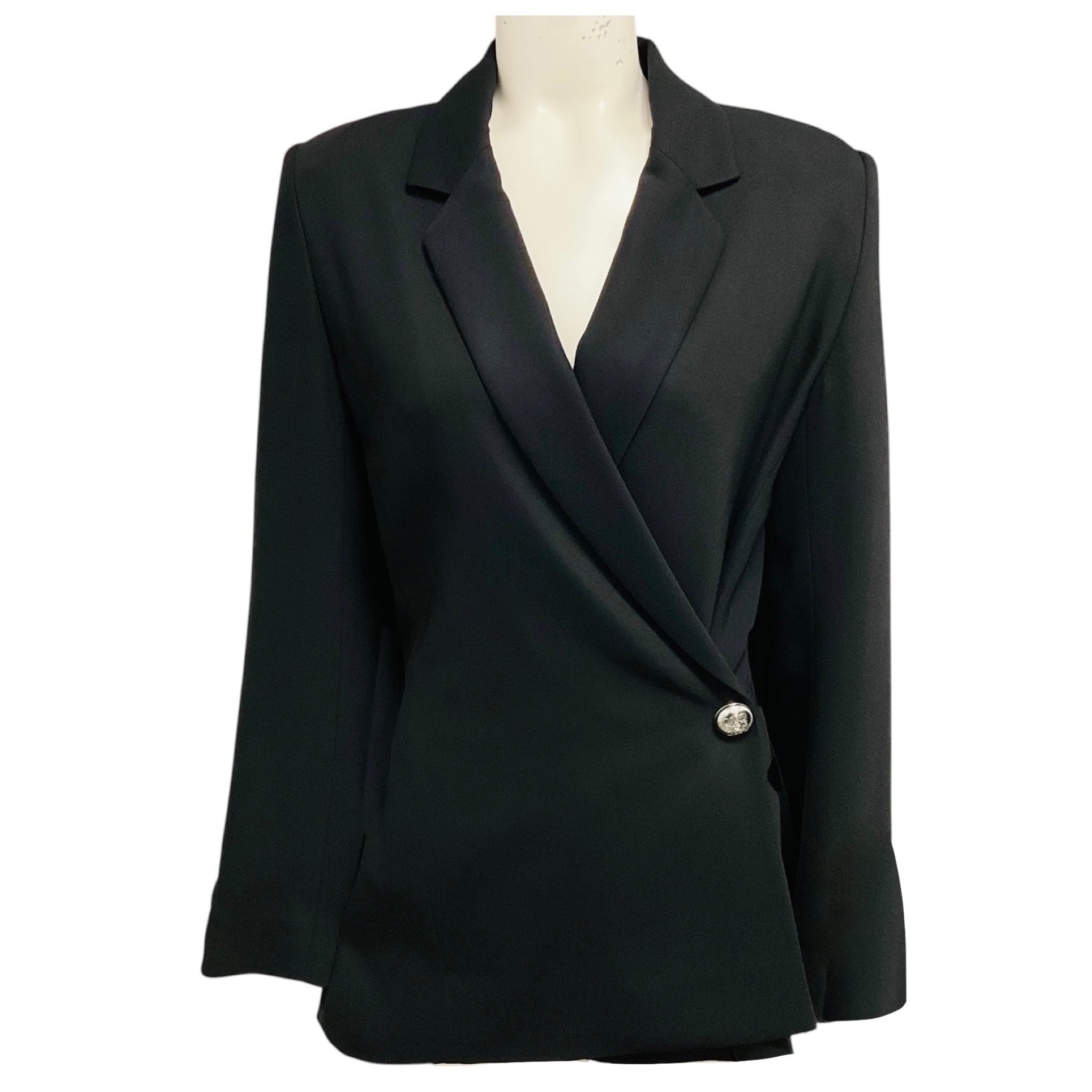 Loewe Black Asymmetric Single Button Tailored Stretch Viscose Blazer Jacket