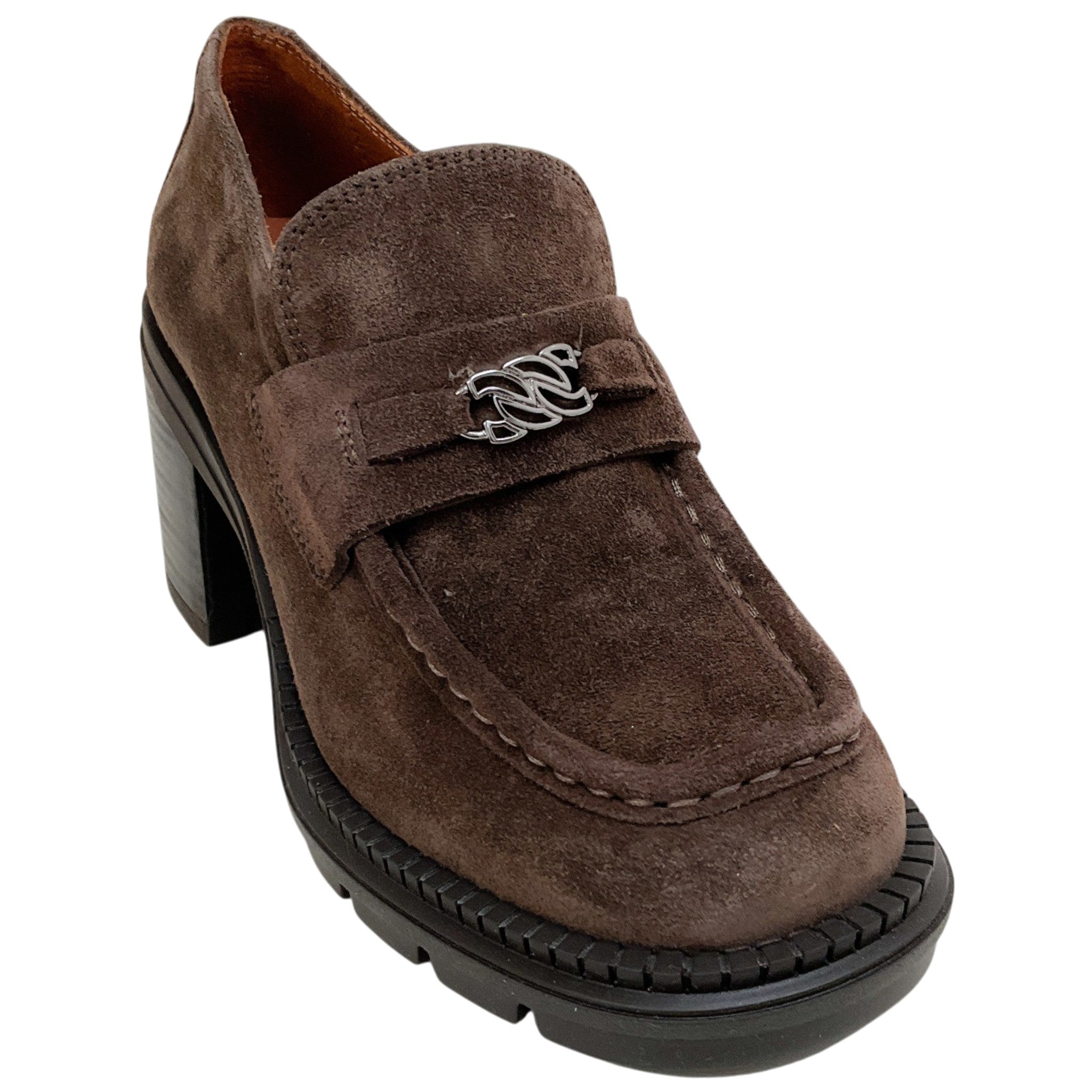 Casadei Brown Suede Chunky Heeled Loafers
