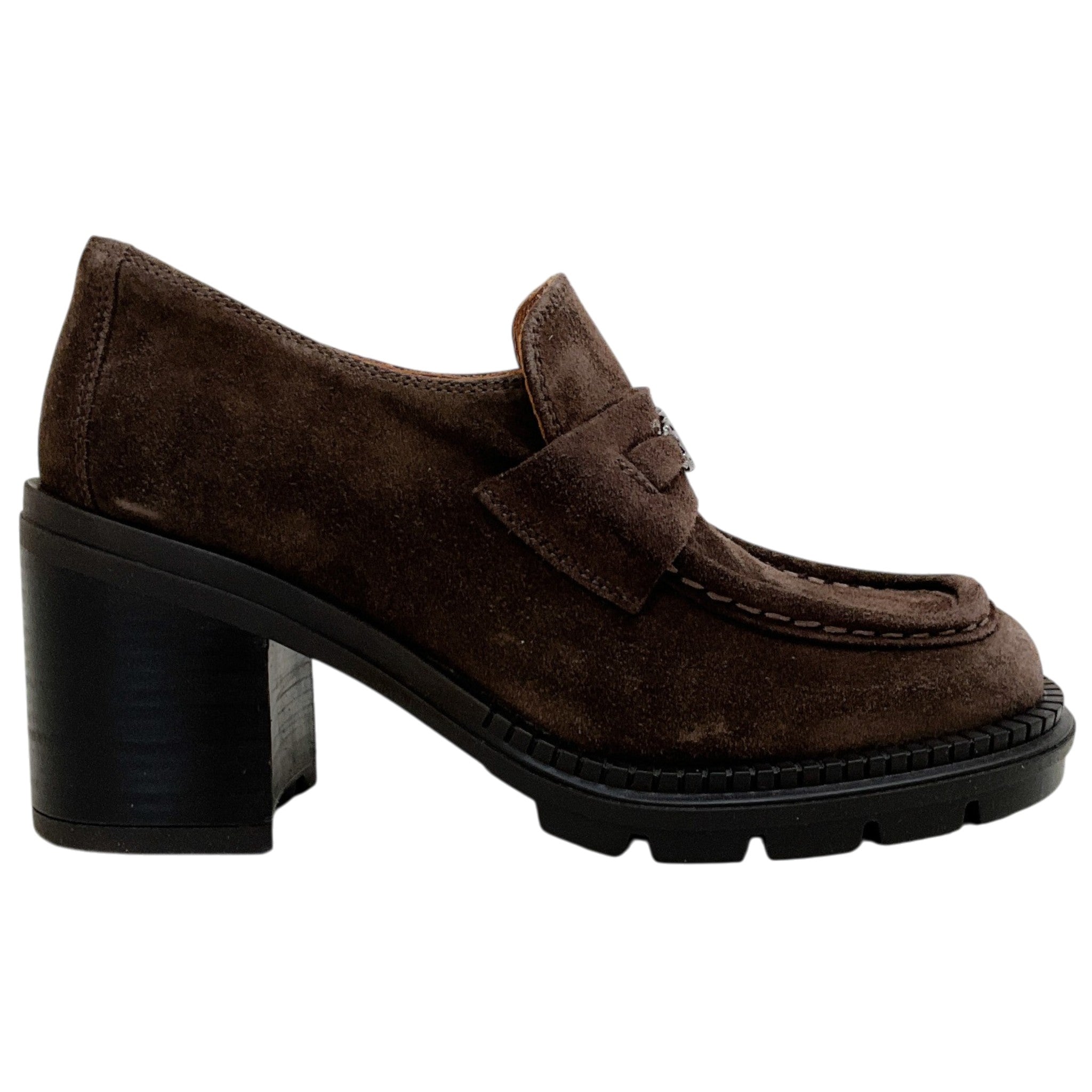 Casadei Brown Suede Chunky Heeled Loafers