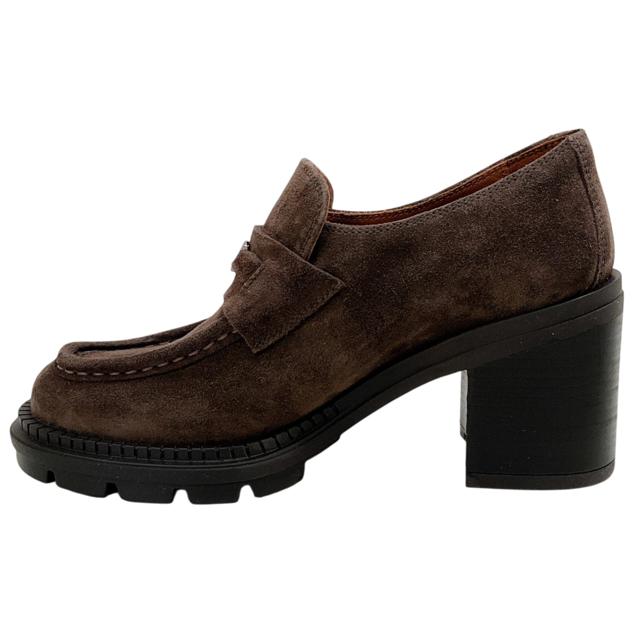 Casadei Brown Suede Chunky Heeled Loafers