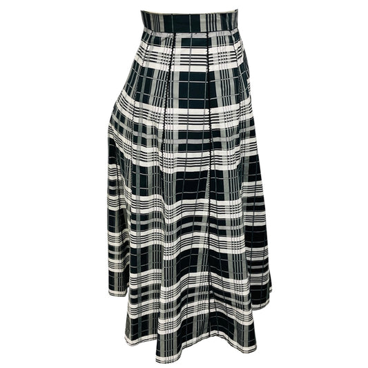 Christian Dior Black / White Plaid Cotton Midi Skirt