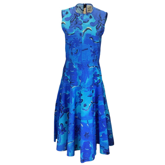 Marni Azure Blue 2022 Floral Printed Cotton Poplin Dress