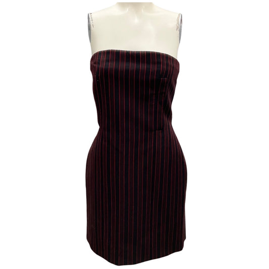 Alexander McQueen Black / Burgundy 2024 Pinstripe Strapless Mini Day Dress