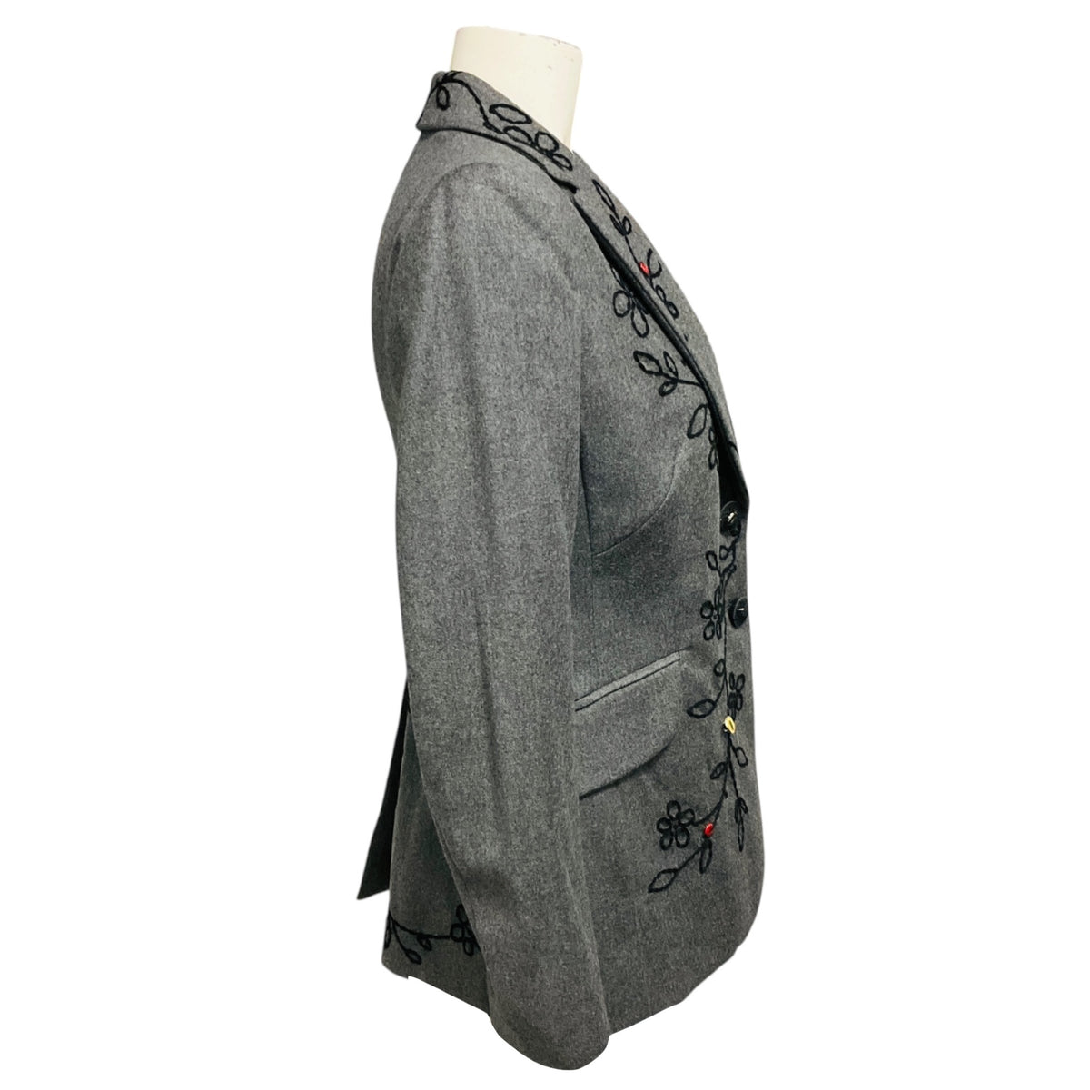 Moschino Cheap and Chic Grey / Black Floral Embroidered Wool Blazer with Ladybug Embellishments