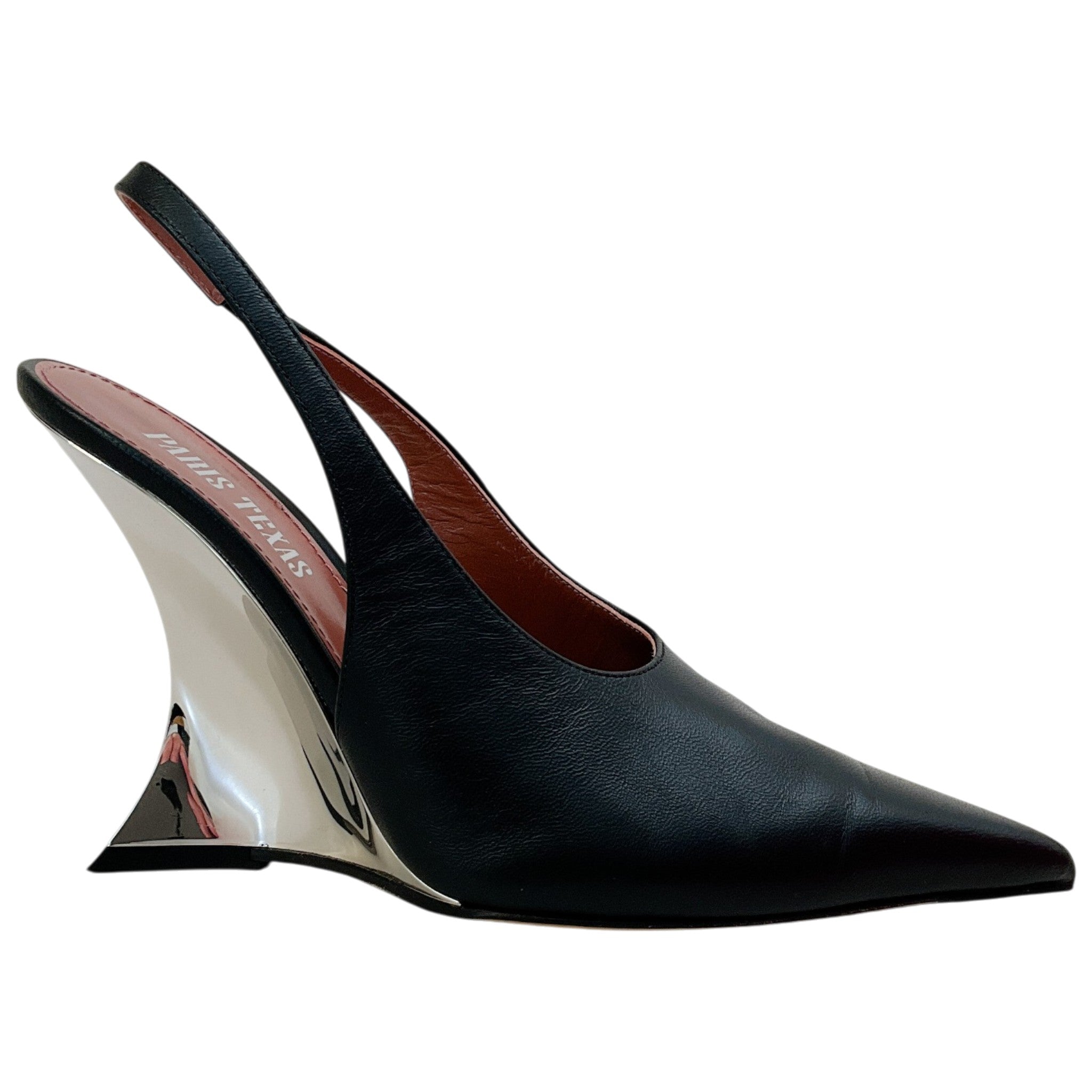 Paris Texas Black / Silver Nina Slingback Wedge Pumps