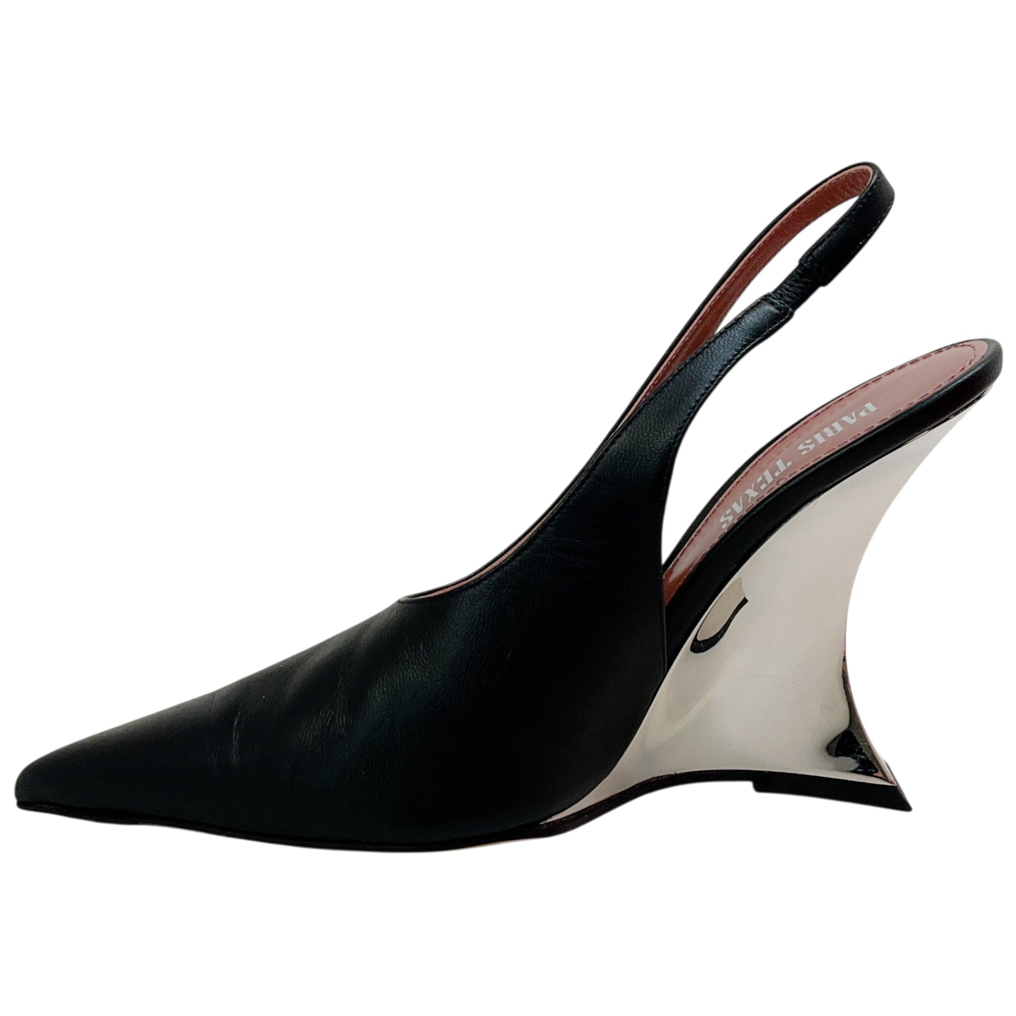 Paris Texas Black / Silver Nina Slingback Wedge Pumps