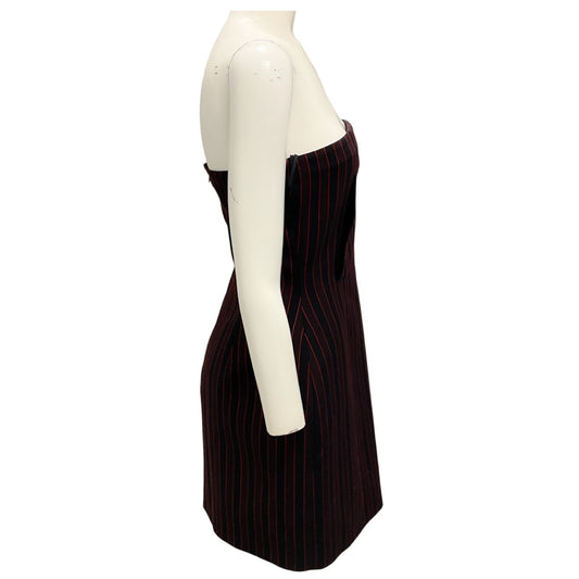Alexander McQueen Black / Burgundy 2024 Pinstripe Strapless Mini Day Dress