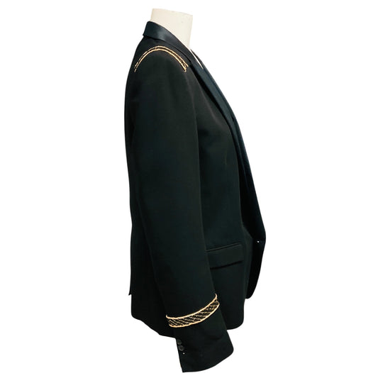 Balmain Black / Gold Chain Embellished Cotton Tuxedo Style Blazer Jacket