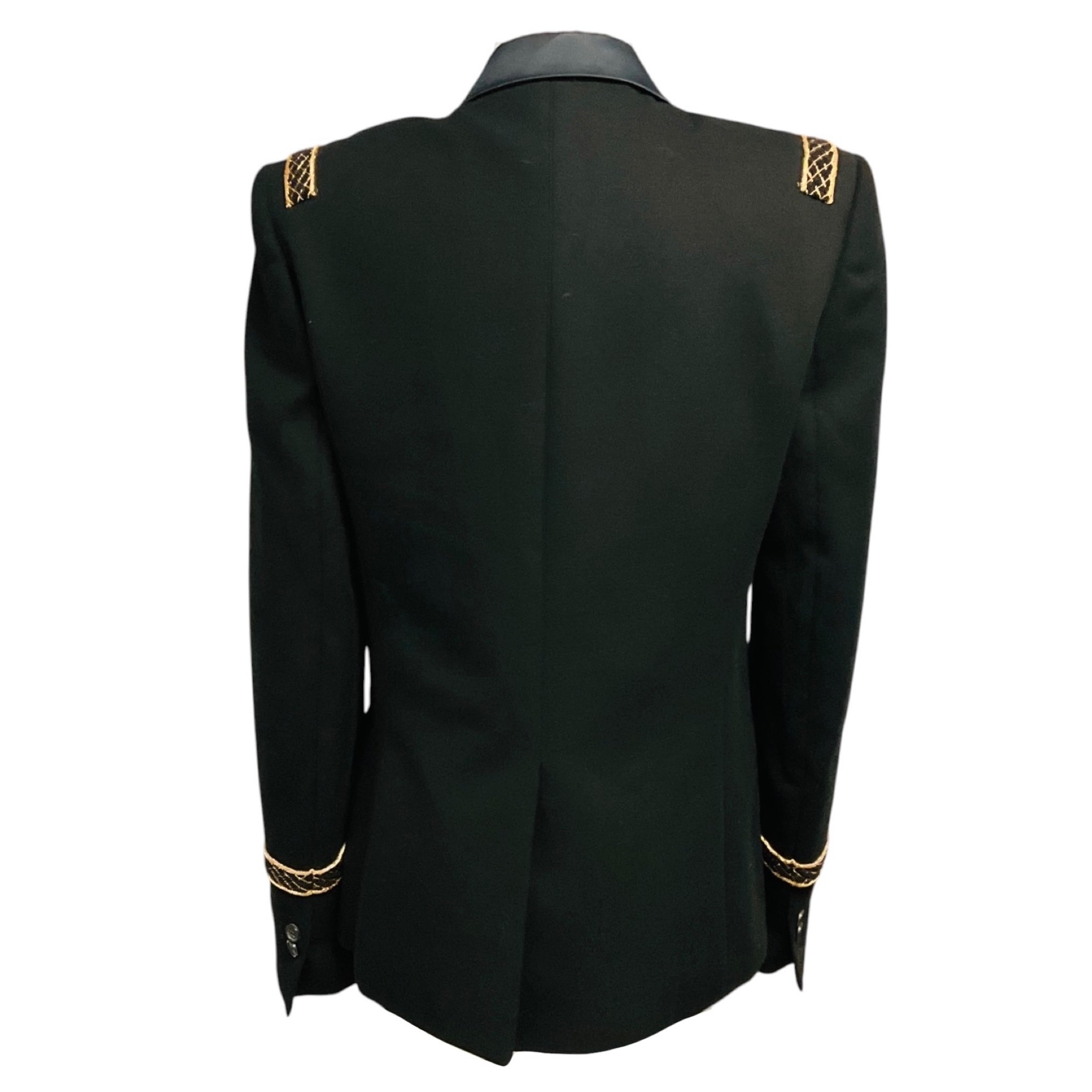 Balmain Black / Gold Chain Embellished Cotton Tuxedo Style Blazer Jacket