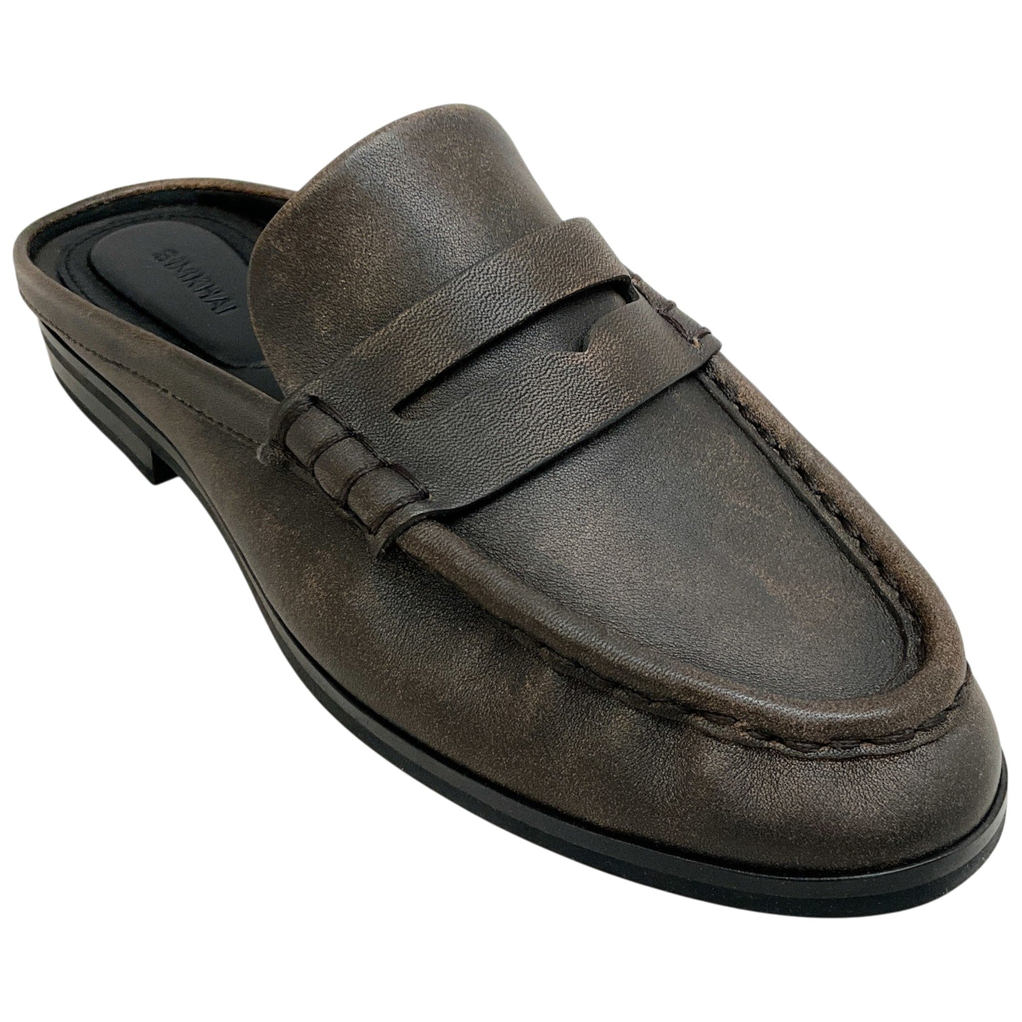 Simkhai Distressed Chocolate Leather Loafer Mules
